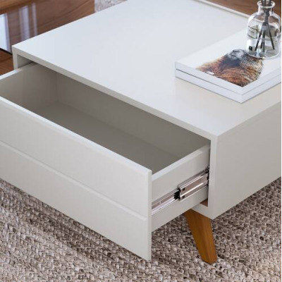 Mesa De Centro com 1 Gaveta e Vidro Noronha Off White Matte Freijó Mesa De Centro com 1 Gaveta e Vidro Noronha Off White Matte Freijó